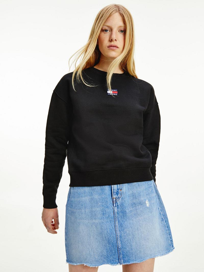 Black Women\'s Tommy Hilfiger Organic Cotton Tommy Badge Sweatshirts | AU_W21399