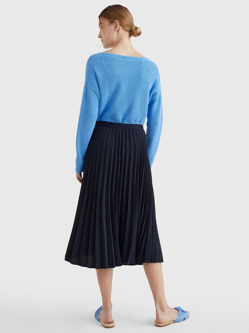 Black Women's Tommy Hilfiger Pleated Midi Skirts | AU_W21333