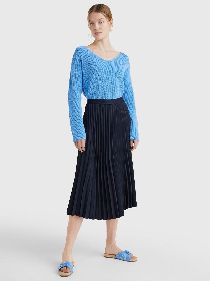 Black Women's Tommy Hilfiger Pleated Midi Skirts | AU_W21333