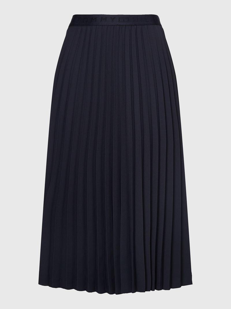 Black Women's Tommy Hilfiger Pleated Midi Skirts | AU_W21333