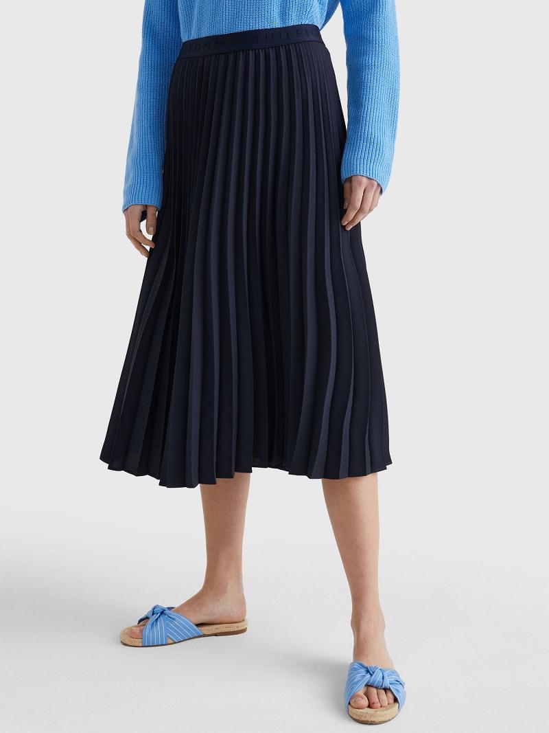 Black Women\'s Tommy Hilfiger Pleated Midi Skirts | AU_W21333