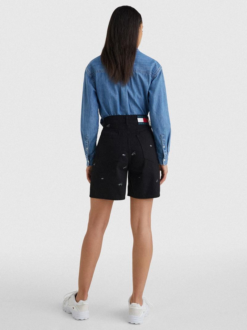 Black Women's Tommy Hilfiger Signature Denim Mom Shorts | AU_W21312