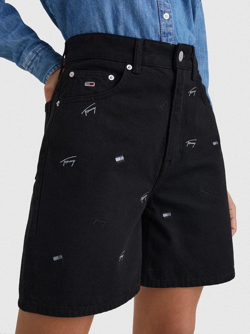 Black Women\'s Tommy Hilfiger Signature Denim Mom Shorts | AU_W21312