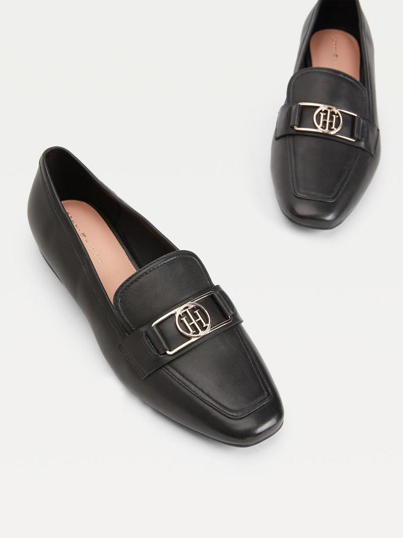 Black Women's Tommy Hilfiger TH Leather Loafer Casual Shoes | AU_W21598