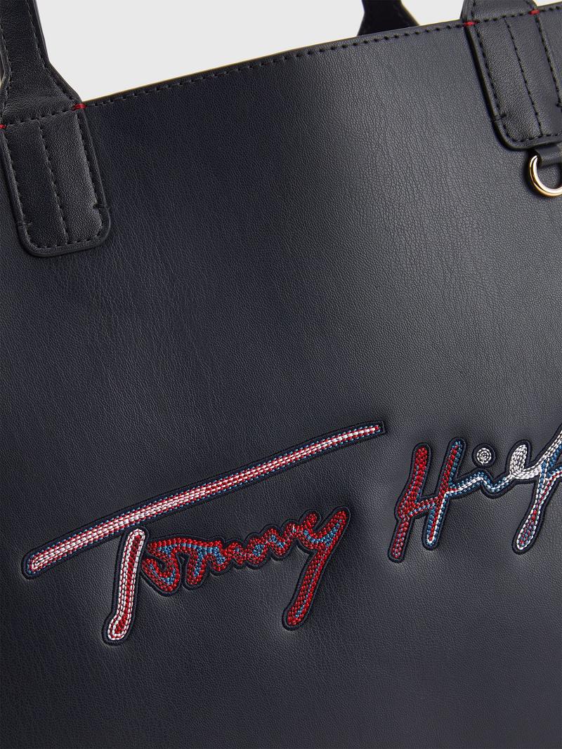 Black Women's Tommy Hilfiger Tommy Signature Tote Bags | AU_W21647