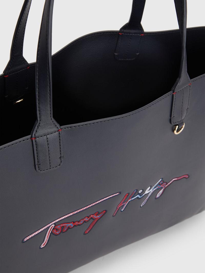 Black Women's Tommy Hilfiger Tommy Signature Tote Bags | AU_W21647