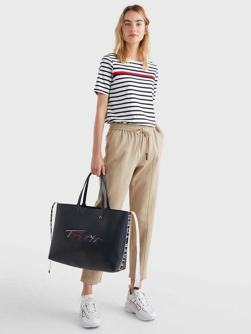 Black Women's Tommy Hilfiger Tommy Signature Tote Bags | AU_W21647