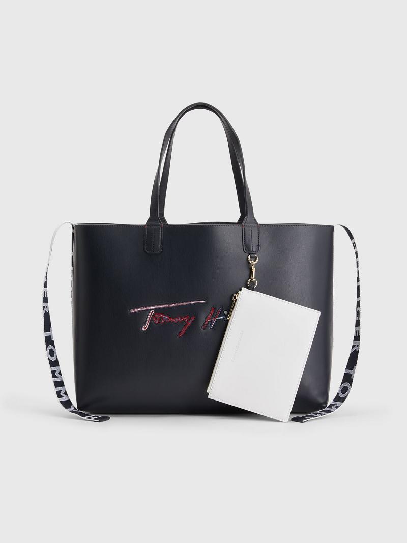 Black Women\'s Tommy Hilfiger Tommy Signature Tote Bags | AU_W21647