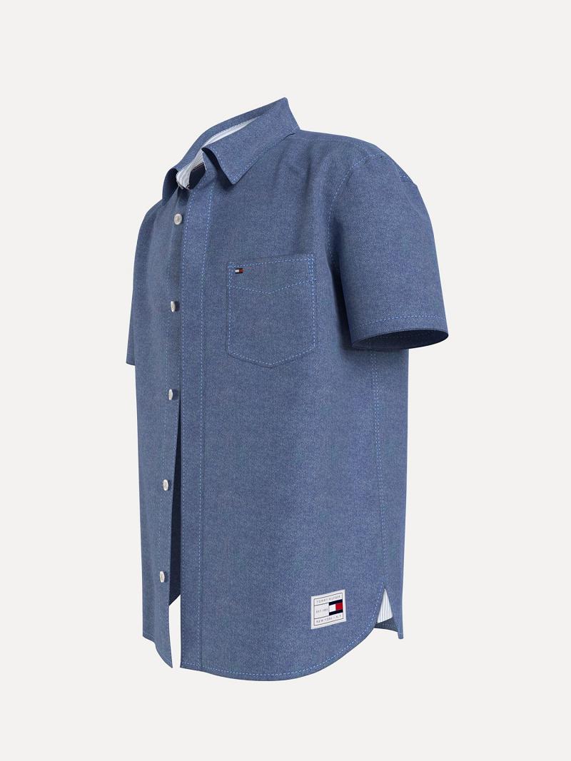 Blue Kids' Tommy Hilfiger Short Sleeve Denim Shirts | AU_B2087