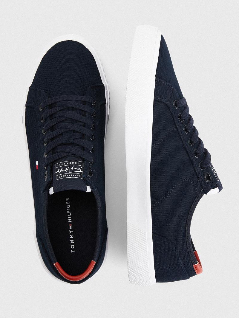 Blue Men's Tommy Hilfiger Canvas Casual Shoes | AU_M31655