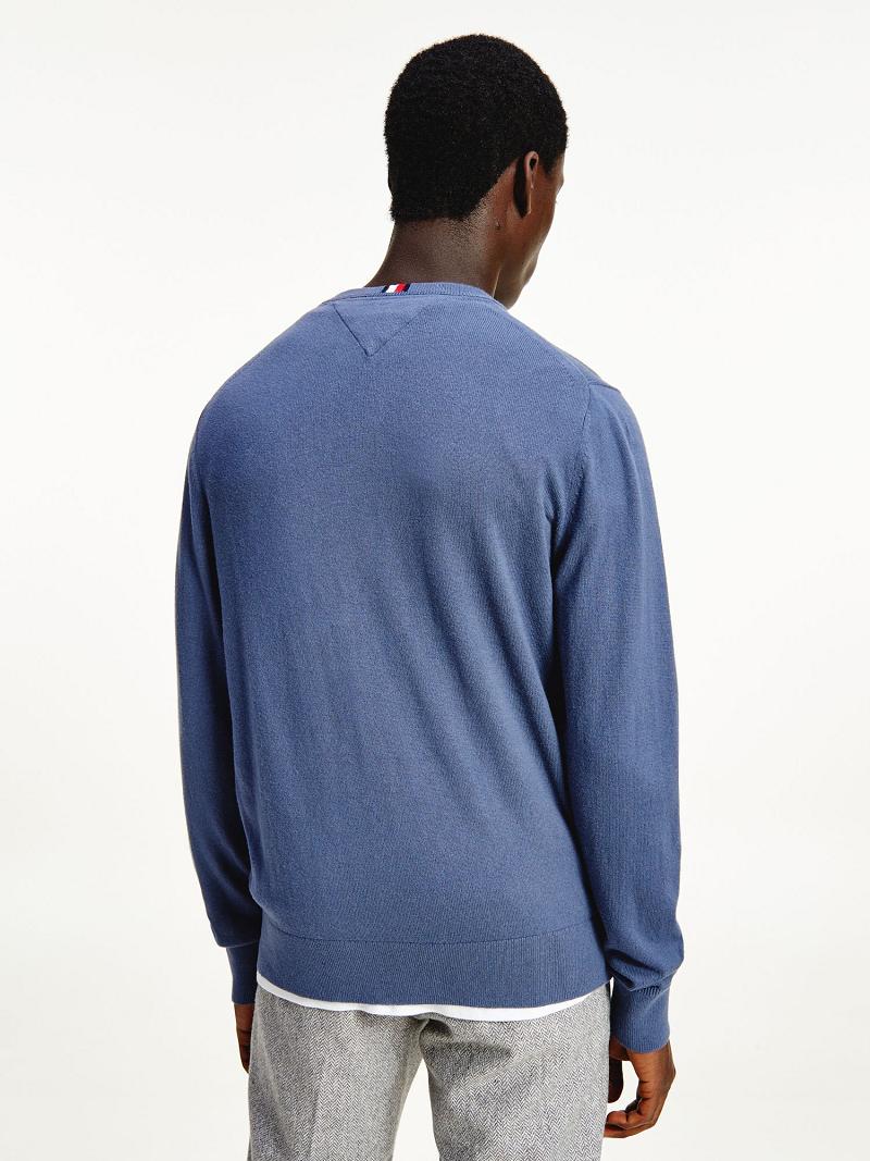 Blue Men's Tommy Hilfiger Cotton cashmere crewneck Sweaters | AU_M31155