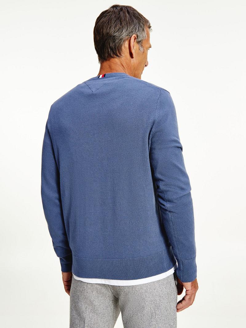 Blue Men's Tommy Hilfiger Cotton cashmere crewneck Sweaters | AU_M31155