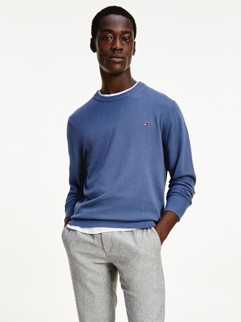 Blue Men\'s Tommy Hilfiger Cotton cashmere crewneck Sweaters | AU_M31155