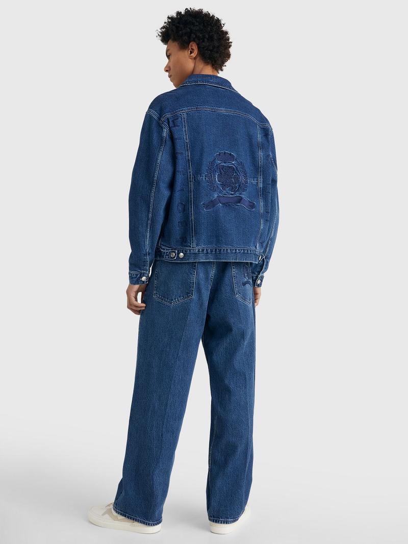 Blue Men's Tommy Hilfiger Embroidered crest denim Jackets | AU_M31397