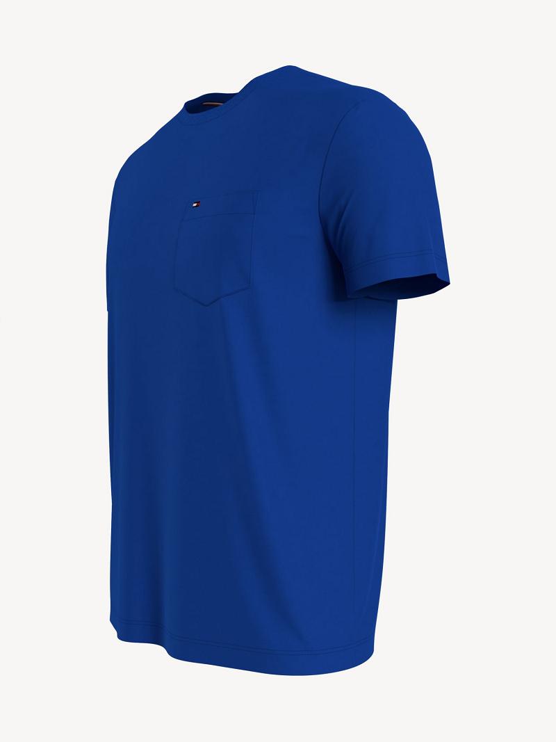 Blue Men's Tommy Hilfiger Essential solid pocket T Shirts | AU_M31035