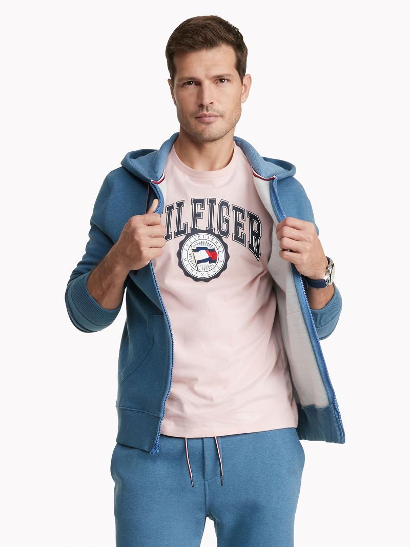 Blue Men\'s Tommy Hilfiger Essential solid zip Hoodies | AU_M31443