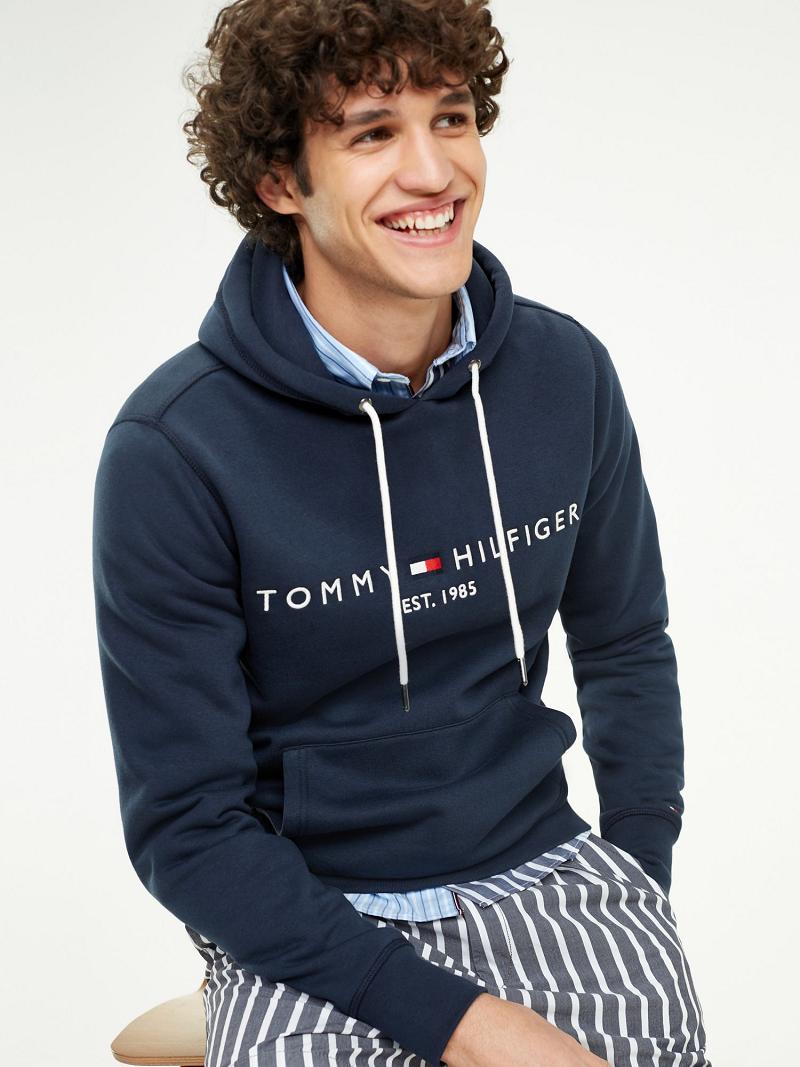 Blue Men\'s Tommy Hilfiger Organic Cotton Logo Hoodies | AU_M31454