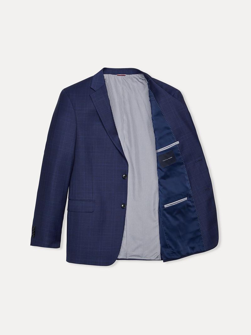 Blue Men's Tommy Hilfiger Regular fit essential plaid Blazers | AU_M31475