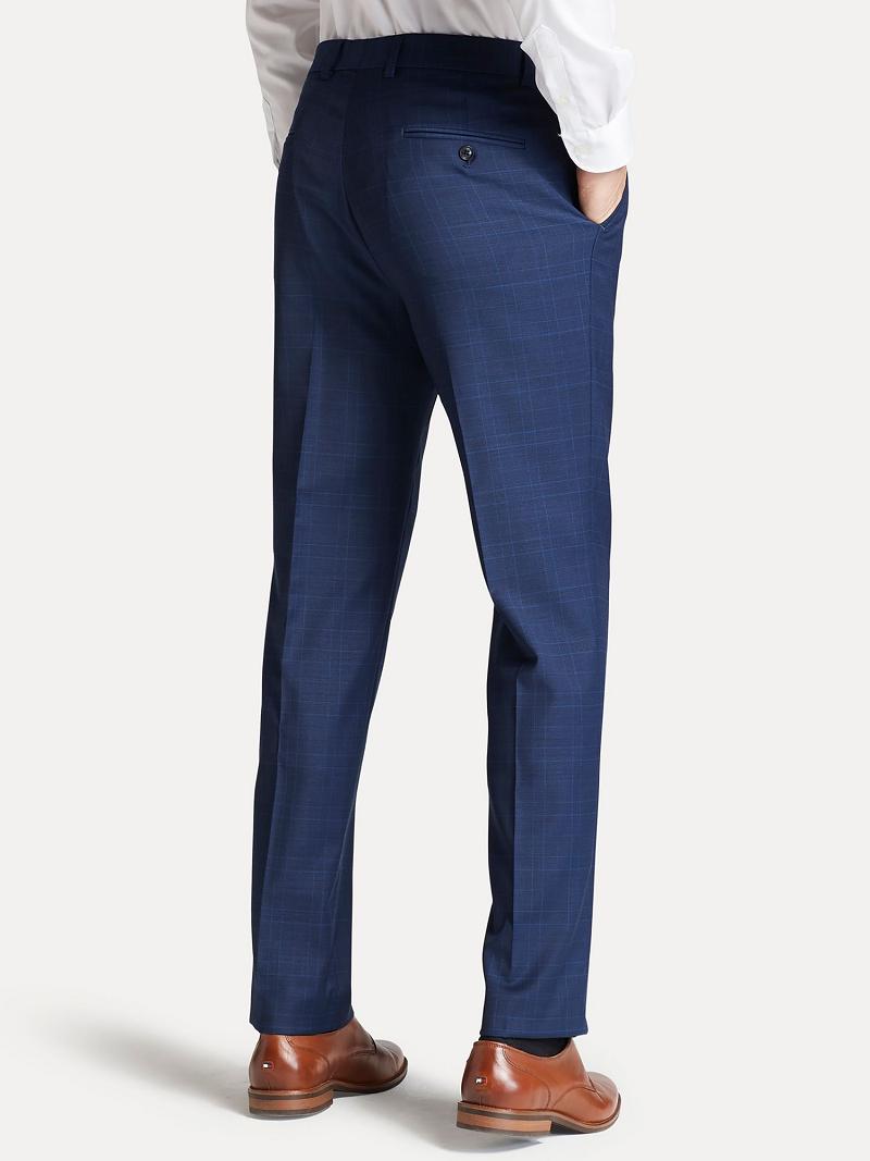 Blue Men's Tommy Hilfiger Regular fit in plaid Pants | AU_M31326