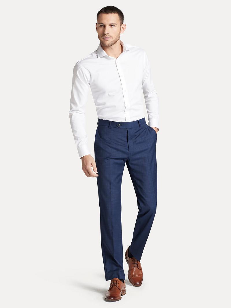 Blue Men's Tommy Hilfiger Regular fit in plaid Pants | AU_M31326