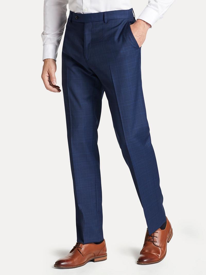 Blue Men\'s Tommy Hilfiger Regular fit in plaid Pants | AU_M31326