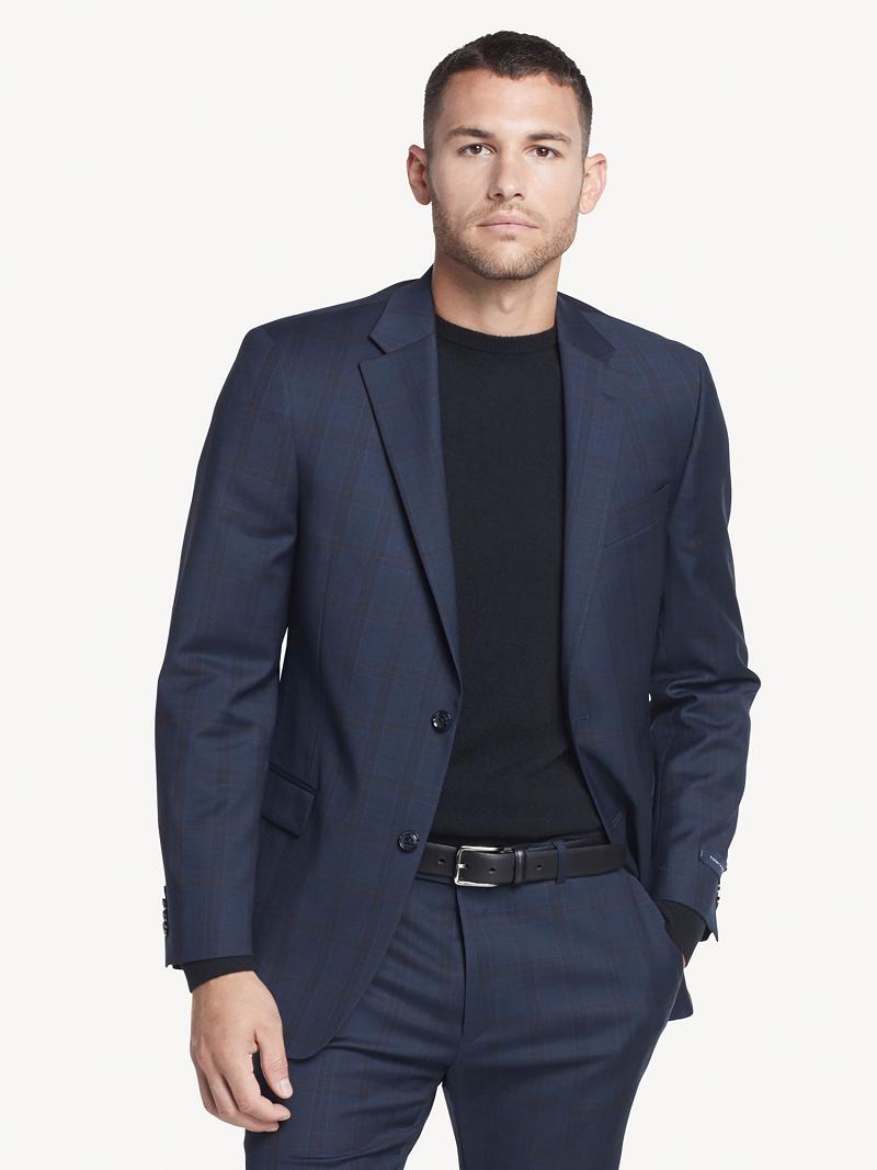 Blue Men's Tommy Hilfiger Regular fit plaid wool Blazers | AU_M31488