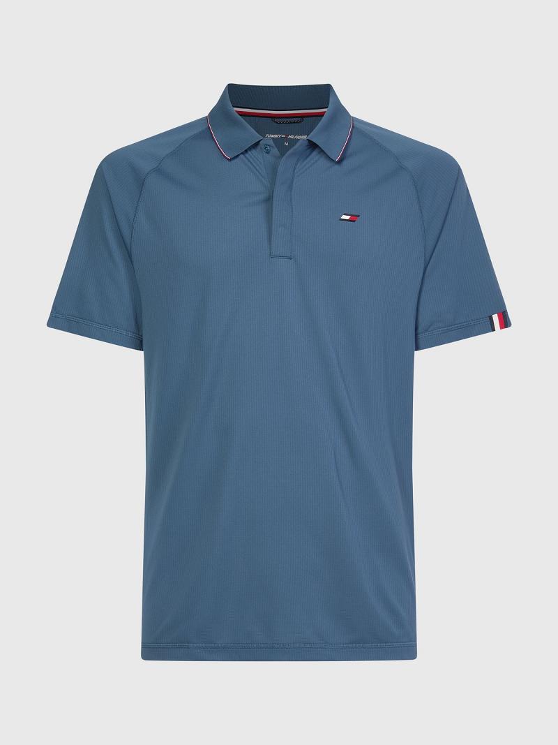 Blue Men's Tommy Hilfiger Regular fit stripe accent performance Polos | AU_M31301