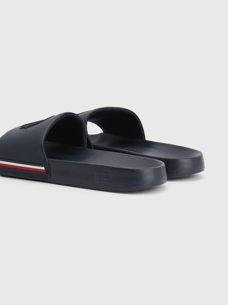 Blue Men's Tommy Hilfiger Signature pool Slides | AU_M31642