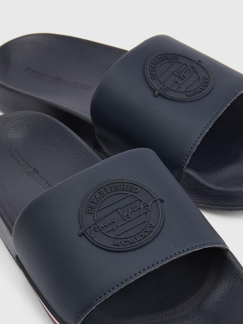 Blue Men's Tommy Hilfiger Signature pool Slides | AU_M31642