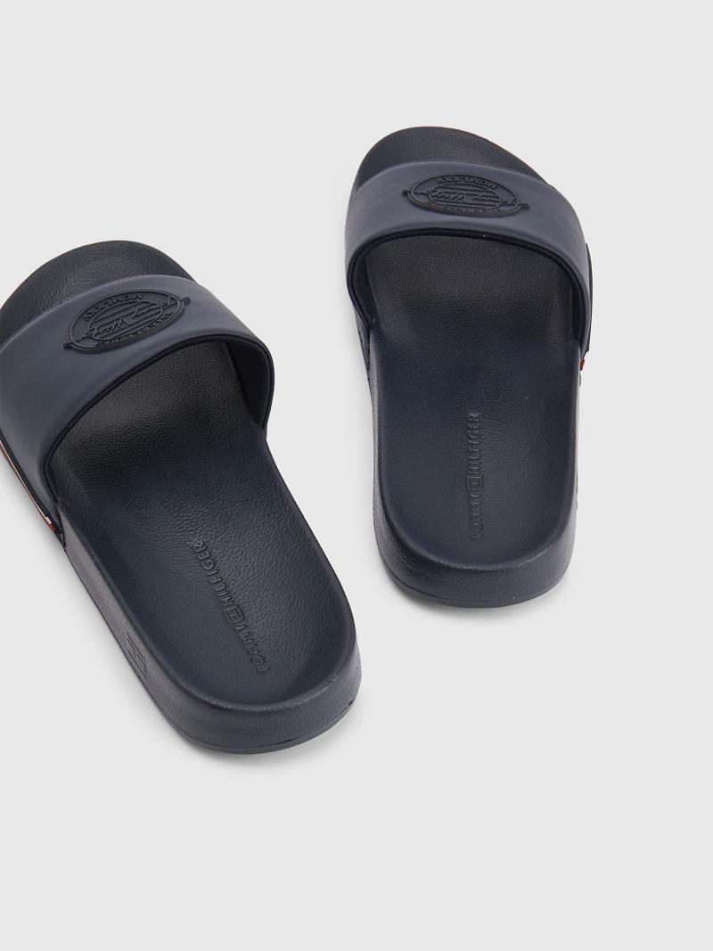 Blue Men's Tommy Hilfiger Signature pool Slides | AU_M31642