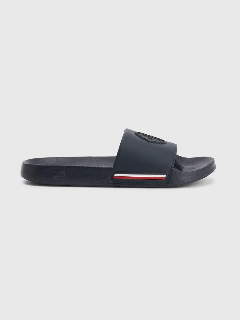 Blue Men's Tommy Hilfiger Signature pool Slides | AU_M31642