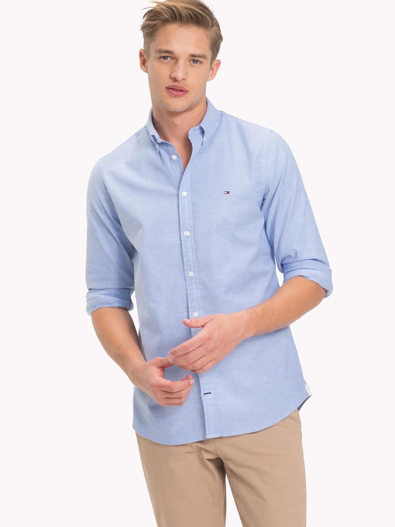 Blue Men\'s Tommy Hilfiger Slim fit stretch cotton oxford Shirts | AU_M31281