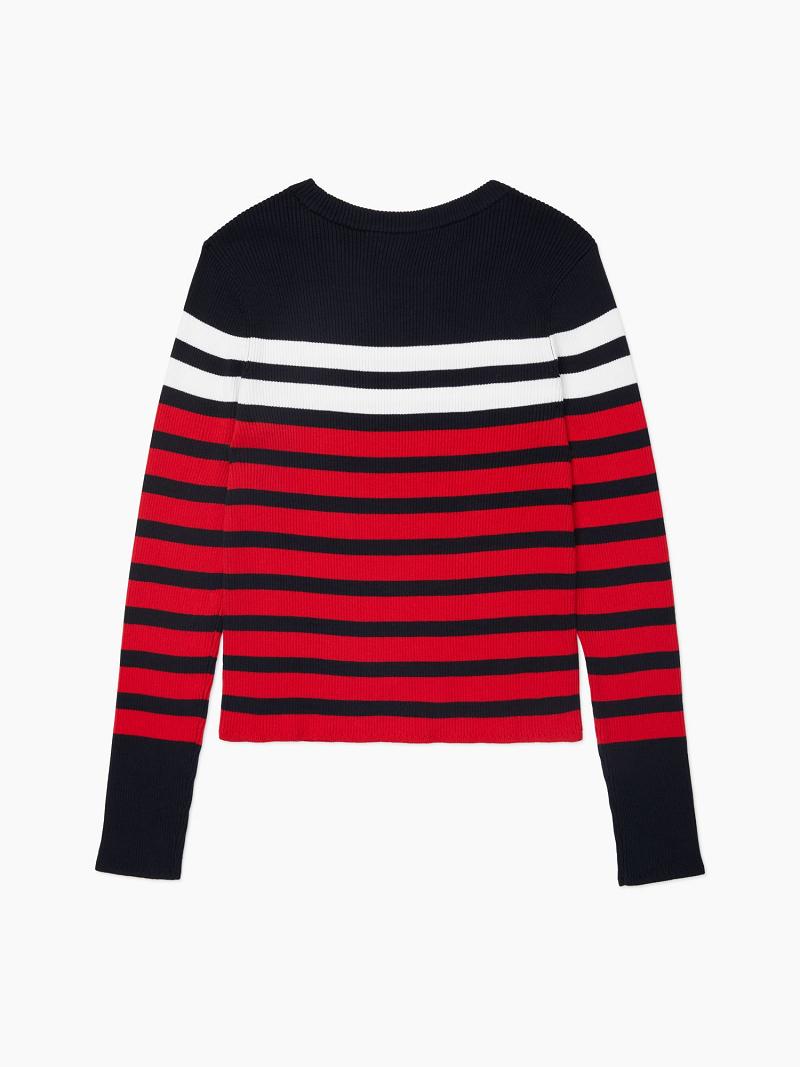 Blue / Red Women's Tommy Hilfiger Essential Ribbed Stripe Sweaters | AU_W21348