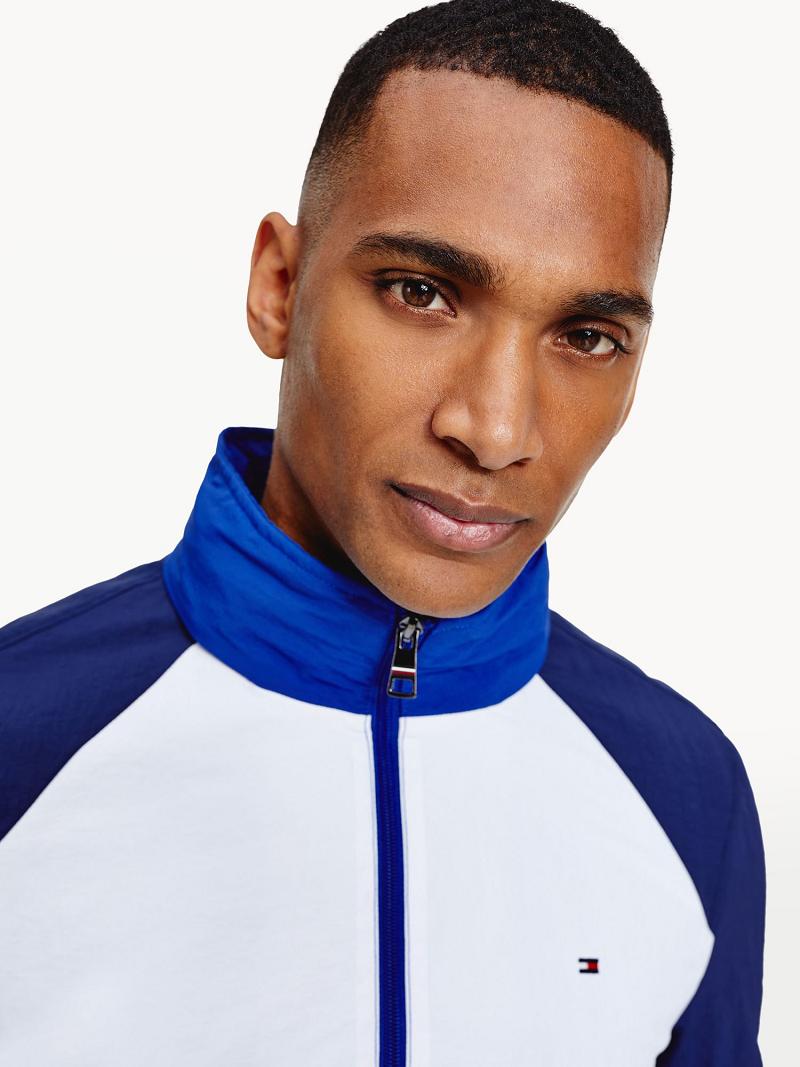 Blue / White Men's Tommy Hilfiger Recycled colorblock bomber Jackets | AU_M31413