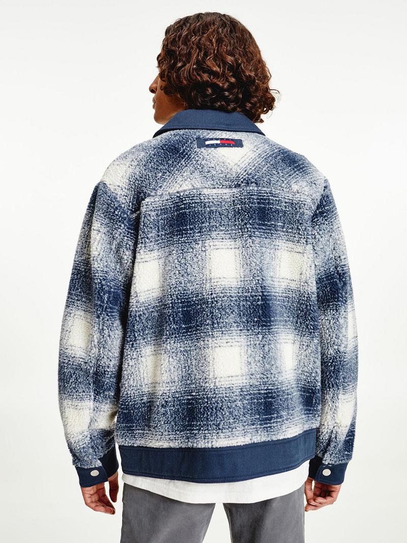 Blue / White Men's Tommy Hilfiger Recycled sherpa check trucker Jackets | AU_M31418