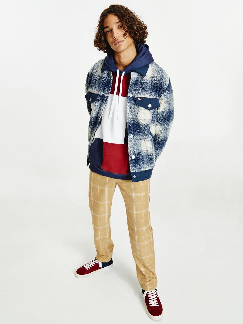 Blue / White Men's Tommy Hilfiger Recycled sherpa check trucker Jackets | AU_M31418