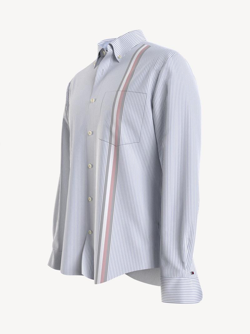 Blue / White Men's Tommy Hilfiger Relaxed fit ithaca stripe Shirts | AU_M31277