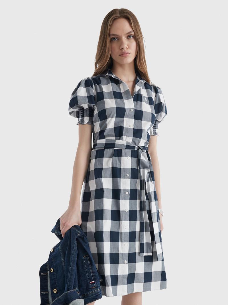 Blue / White Women\'s Tommy Hilfiger Gingham Print Shirtdress Dresses | AU_W21094