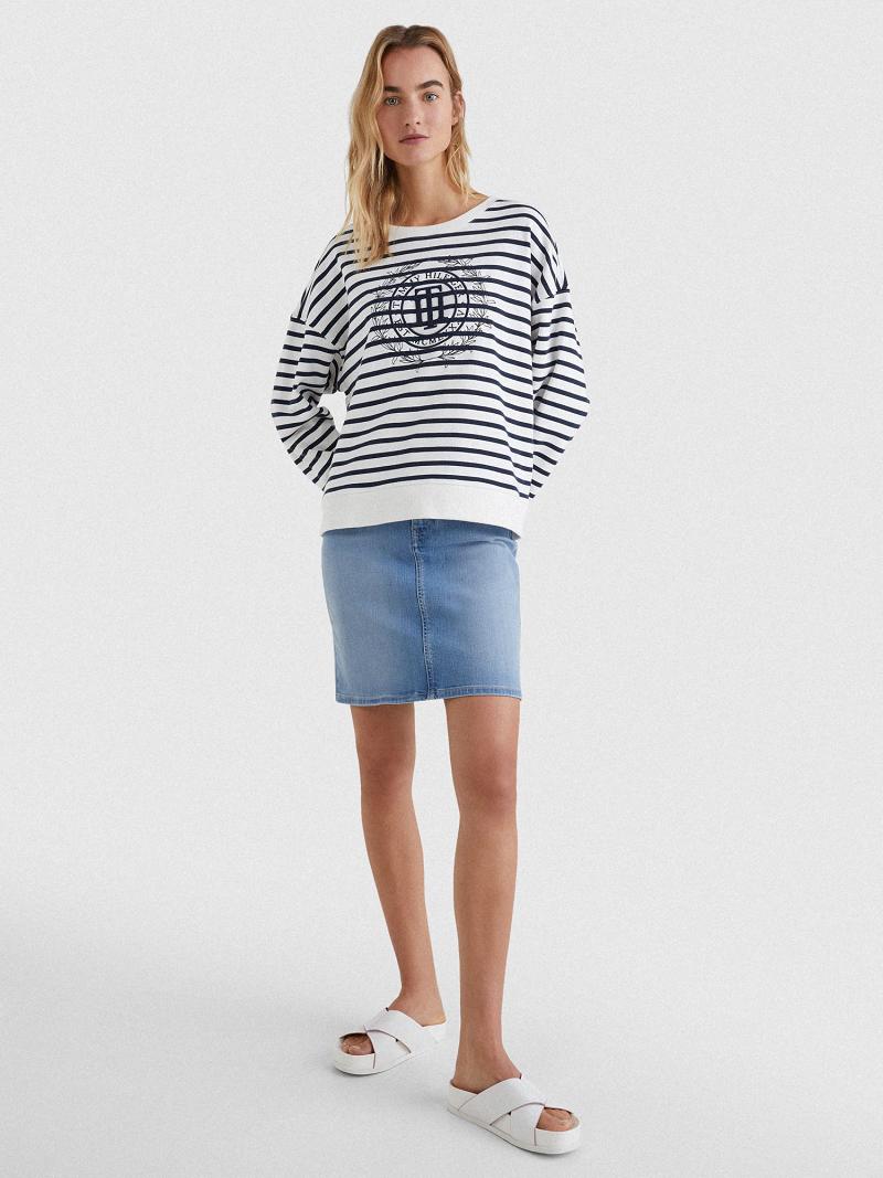 Blue / White Women's Tommy Hilfiger TH Crest Open-Neck Sweatshirts | AU_W21405