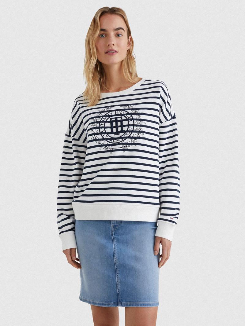 Blue / White Women\'s Tommy Hilfiger TH Crest Open-Neck Sweatshirts | AU_W21405