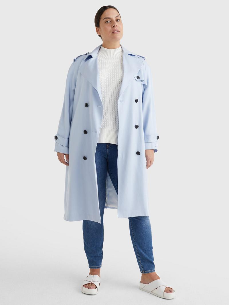 Blue Women's Tommy Hilfiger Curve Double-Breasted Trench Coats | AU_W21027