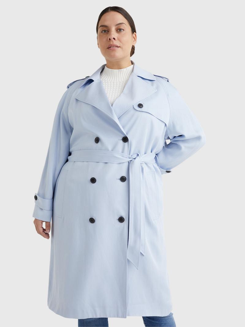 Blue Women\'s Tommy Hilfiger Curve Double-Breasted Trench Coats | AU_W21027