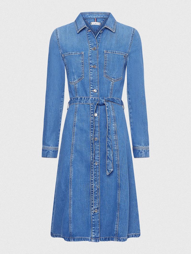 Blue Women's Tommy Hilfiger Denim Fit-And-Flare Dresses | AU_W21056