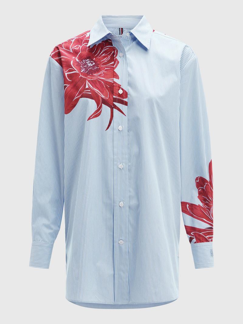 Blue Women's Tommy Hilfiger Floral Stripe Shirts | AU_W21281