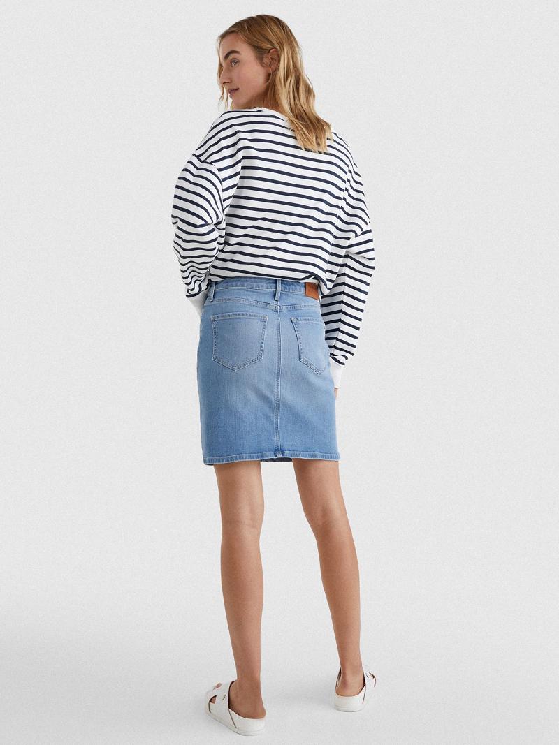 Blue Women's Tommy Hilfiger High Rise Denim Skirts | AU_W21330