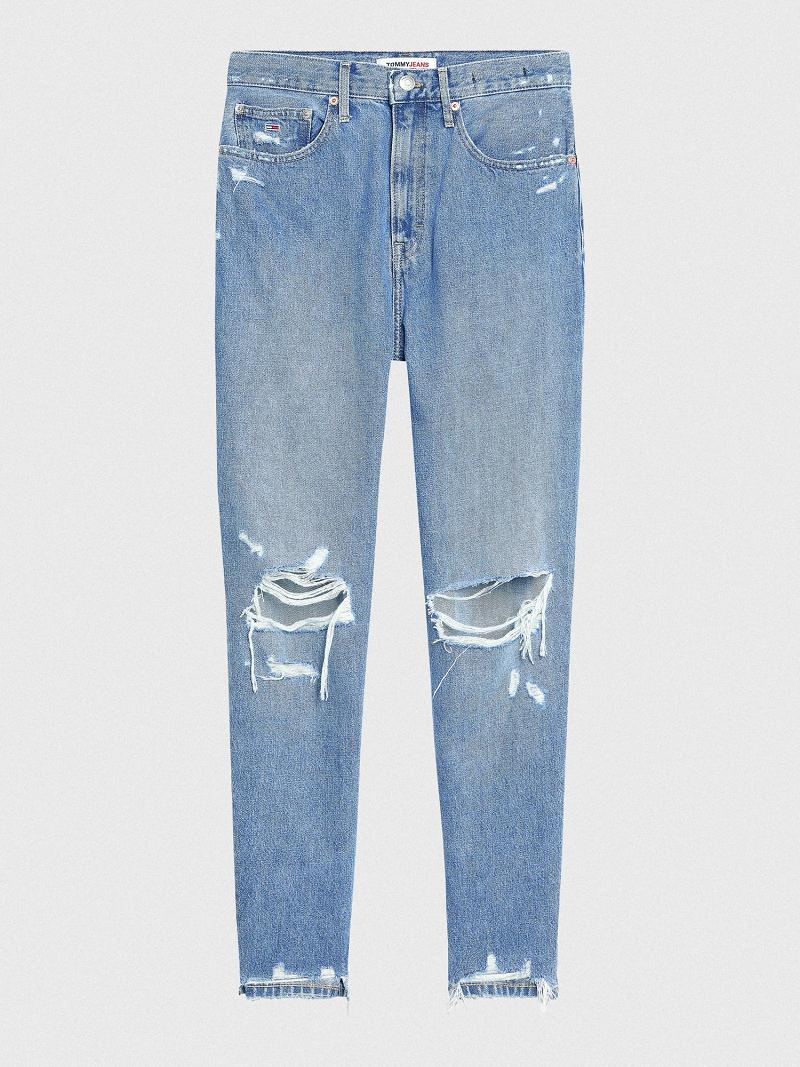 Blue Women's Tommy Hilfiger High Rise Distressed Mom Fit Jeans | AU_W21195