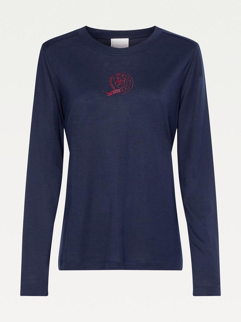 Blue Women's Tommy Hilfiger Icon Crest Long-Sleeve T Shirts | AU_W21459