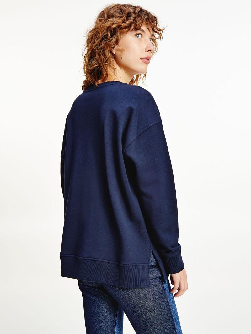 Blue Women's Tommy Hilfiger Icon Organic Cotton Crest Sweatshirts | AU_W21390