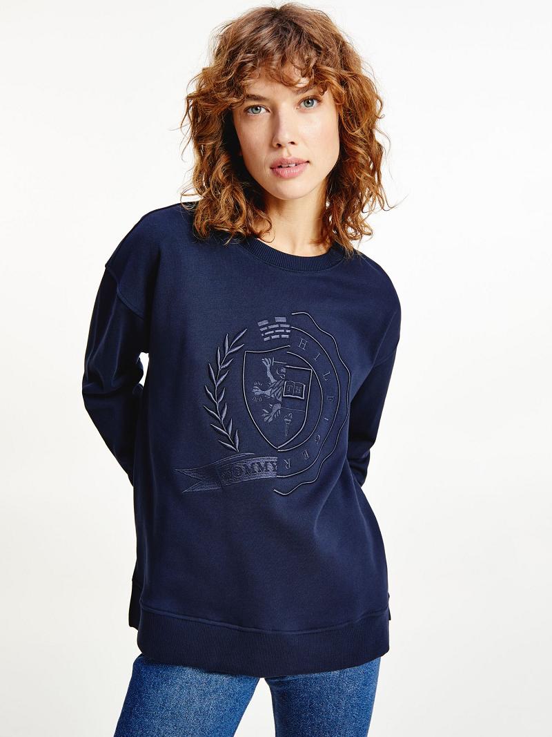 Blue Women\'s Tommy Hilfiger Icon Organic Cotton Crest Sweatshirts | AU_W21390