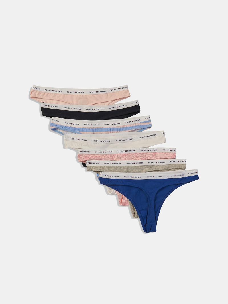 Blue Women's Tommy Hilfiger Logo Mix 7PK Thongs | AU_W21571